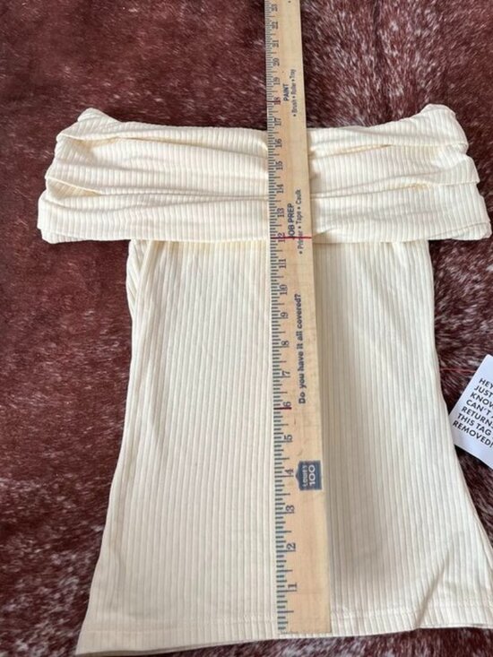 Topshop Ribbed Off Shoulder Bardot Stretch Knit Top Ecru Cream XS - Picture 3 of 6